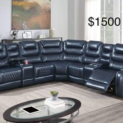 New Recliner Ink Blue Sectional Couch Only $50 down Payment