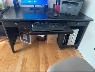 Black Wood Computer Desk with Keyboard Tray