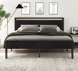 14 Inch King Size Metal Platform Bed Frame with Wooden Headboard and Footboard, Mattress Foundation, No Box Spring Needed, Large Under Bed Storage,Bla