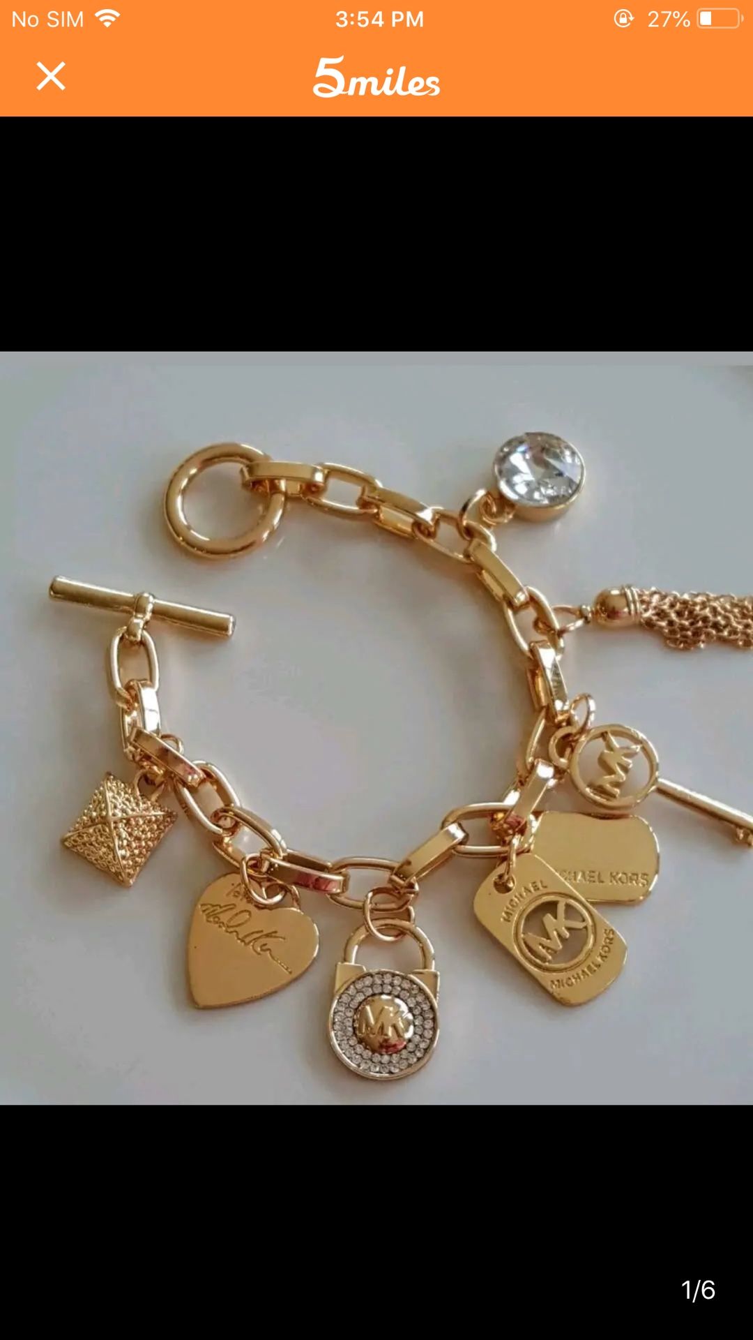 Mk Michael kors charm bracelet gold tone heart key padlock women’s jewelry