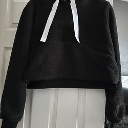 Gym shark Black "sherpa fleece" Hoodie with White Drawstrings