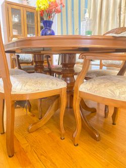 Vintage Wooden Dining Table and 6 Chairs Set