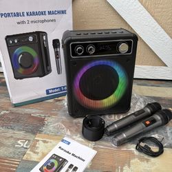 Karaoke Machine, Portable Bluetooth Karaoke Speaker with 2 Wireless Microphones, PA System for Adults Kids with LED Lights & Echo Adjustment, Supports
