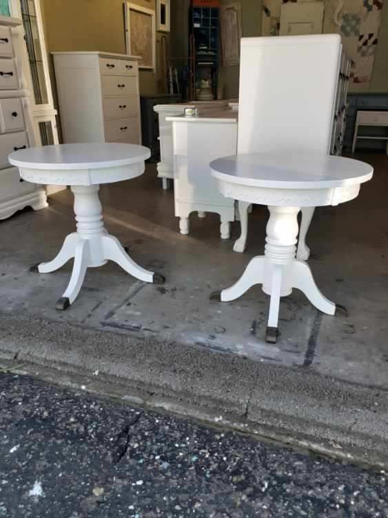 Refurbished Round White End Tables or Side Tables