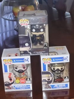 God Of War Kratos funko, Ghost Of Tsushima Jin funko, Batman Funko