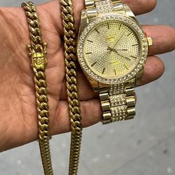 icey hip hop man watch and Miami Cuban necklace