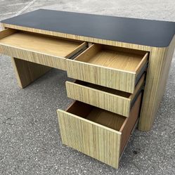 Vintage Mid Century Lacquered Faux Bamboo Black Top Desk Vanity Table! Great Condition! Delivery Available!  60x24x29in