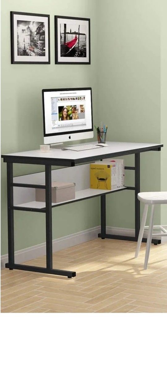 White Computer Office Desk With Shelf