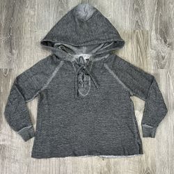 Wildfox XS Small Gray Grey Hutton Lace Up Fuzzy Fluffy Cotton Pullover Hoodie Juniors
