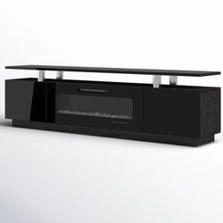 Black High Gloss LED Fire Place TV Stand 