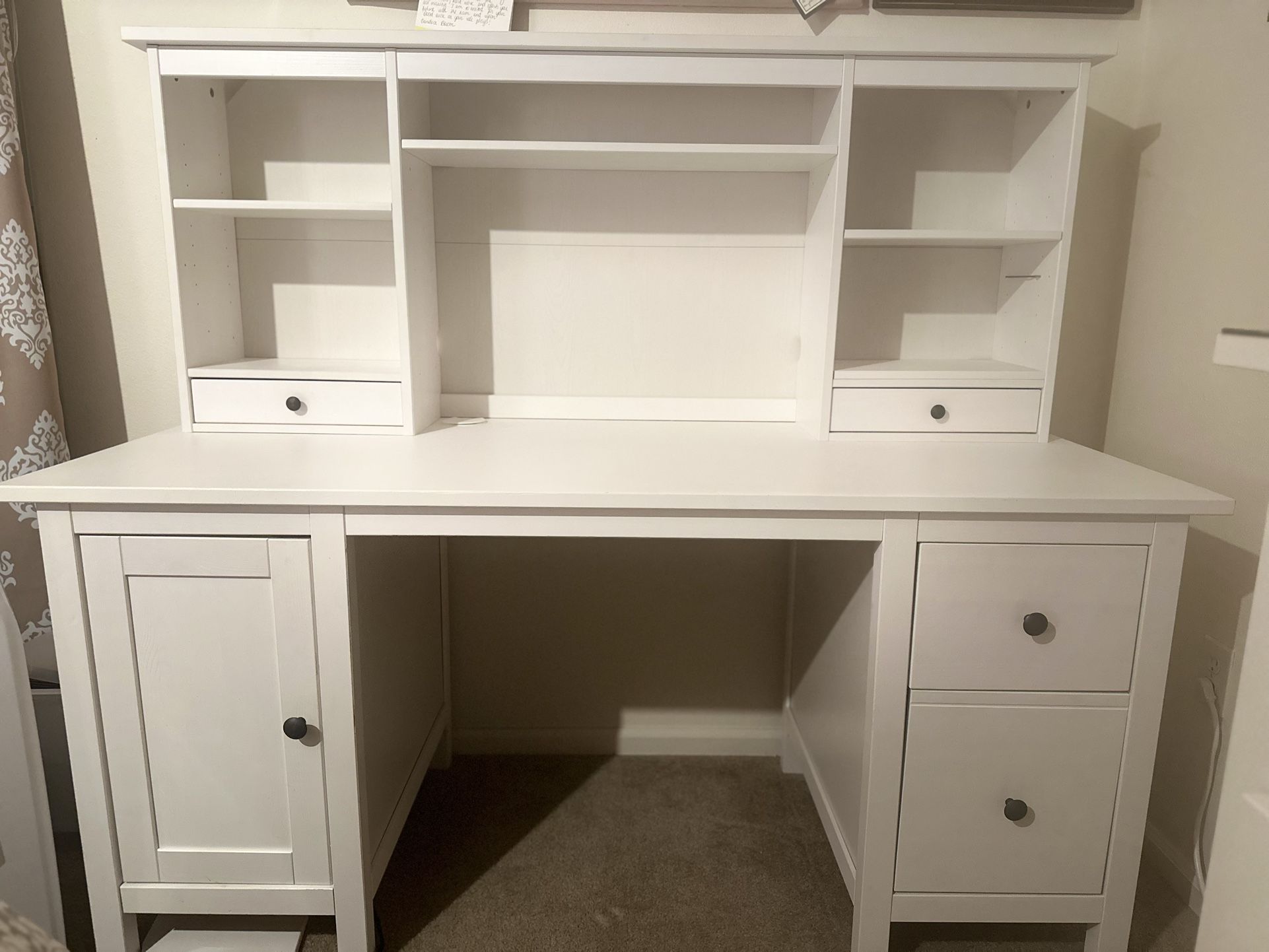 HEMNES Desk, white stain, 61x25 5/8 " HEMNES Add-on unit desk, white stain, 152x63 cm