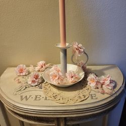 Farmhouse Shabby Metal Candle Holder With Candle And 10 Pink Jewel LED Lights