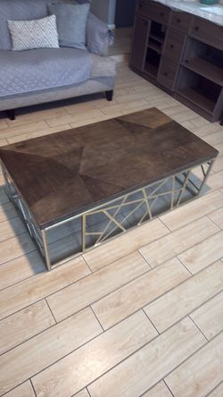 Wood Top Coffee Table with Metal Base