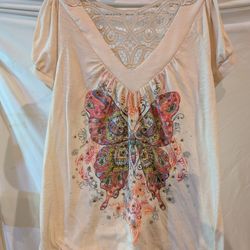 Love Rocks Butterfly Short Sleeve Blouse Size Large Junior 