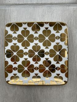 Kate Spade Street Square Dish Jewelry Gold Metallic 6x6 Inch