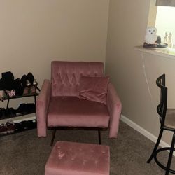 Pink Chair With Ottoman 