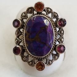 Sterling Silver Ring Mixed Gemstones