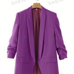 Trends SHEIN Privé Shawl Collar Ruched Sleeve Open Front Blazer