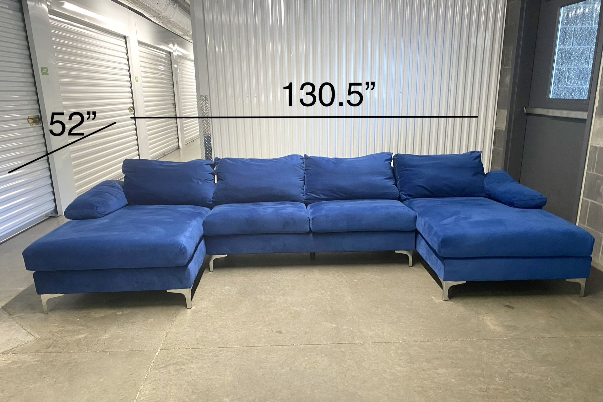 Free Delivery- Blue Velvet U-Shape Sectional Sofa for Large Living Room