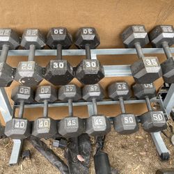 Hex Iron Dumbbell Set 25-50lbs With Rack 