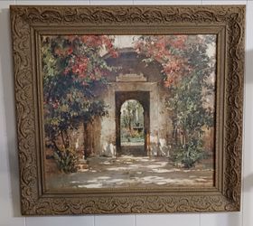 "Flowered Doorway"  archway in square dark brown frame painting