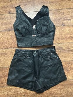 Vintage Harley Davidson Leather Matching Set Bustier & High Waisted Shorts Size 30/2 Rare