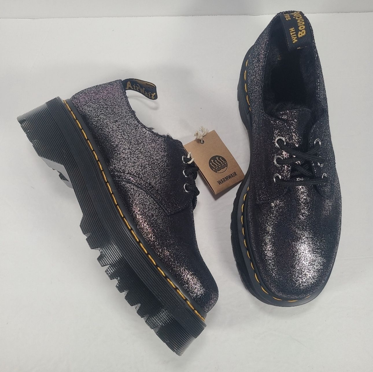 Dr. Martens 1461 Faux Fur Lined Metallic Leather Platform Chunky Shoes Women 9