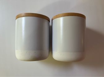 Threshold Brand White Ceramic Canisters with Wood Lids