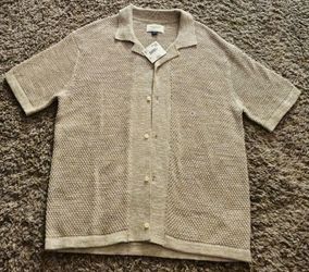 NWT American Eagle Knit Button Up Shirt – Neutral Beige Textured Polo Style