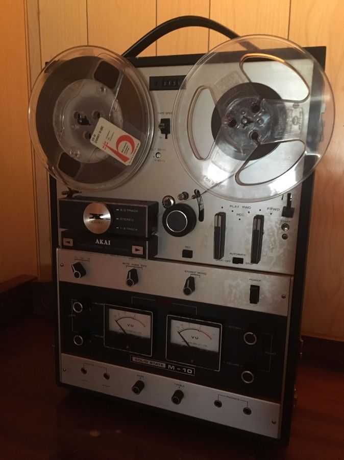 Akai M-10 Reel-to-Reel and crate of reels