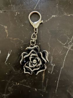 Black Enamel Rose Rhinestone Purse Charm Keychain - Fashion Bag Accessory