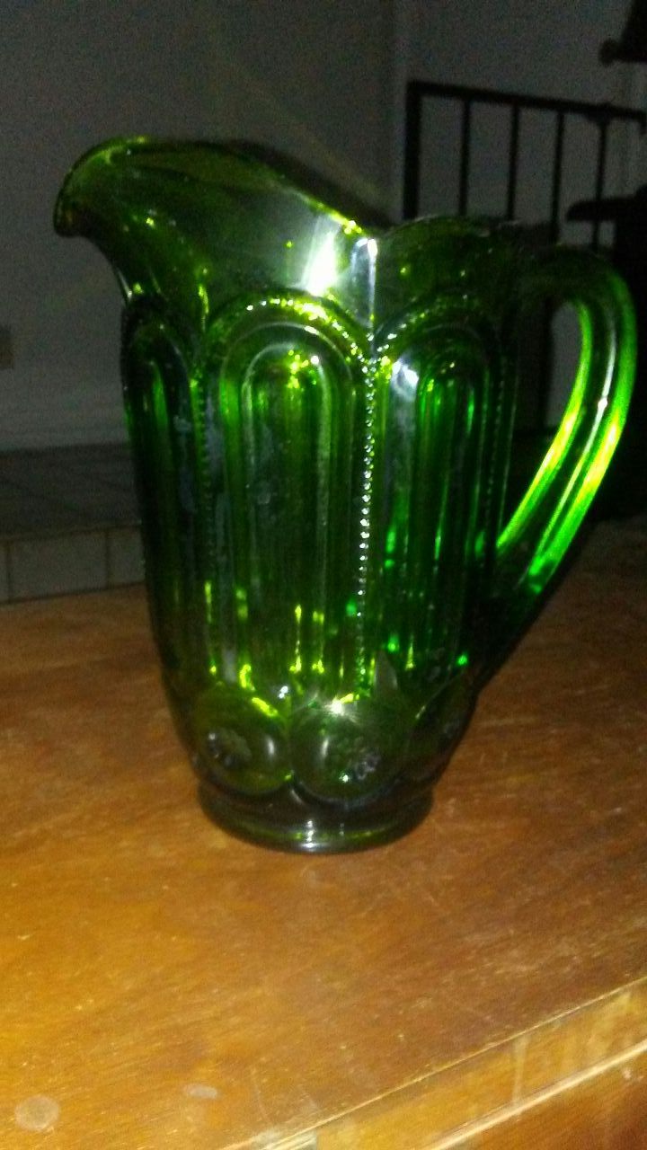 Vintage Green Depression Glass Pitcher