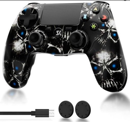 Controller for PS4, Wireless Controller Black for Sony PlayStation 4/Slim/Pro, Remote Control with Double Vibration, 6-axis Motion Sensor, Speaker, 3.