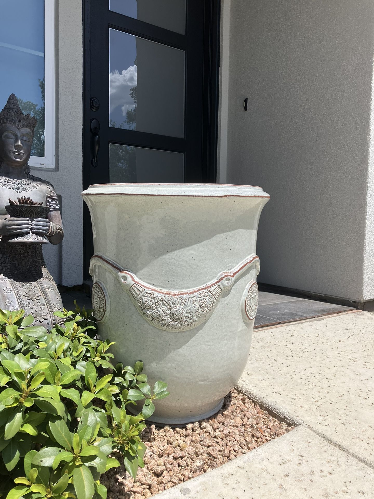 Garden earth french glazed ceramic pot planter with drainage 20”dx24”h snow white