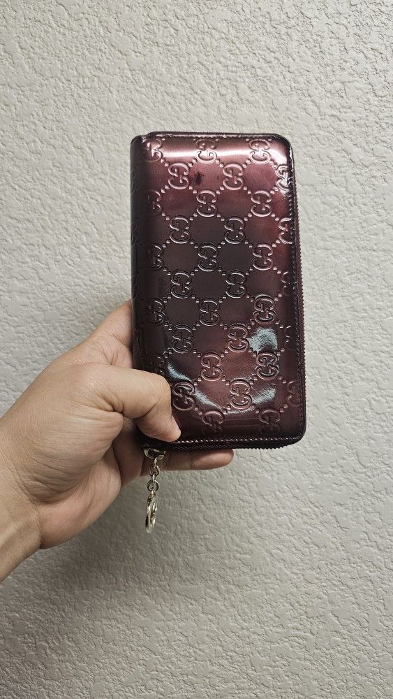 Gucci Metallic Red Guccissima Leather Zip Around Wallet