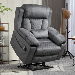 Big Man Power Lift Recliner for Elderly Adults 28 Inch Wide Seat, Lay Flat Lift Chair with Heat Massage, Flip Arm Storage Cup Holders, USB Type C Char