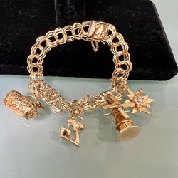 ❤️ 14KT & 18KT Yellow Gold Vintage Movable Charm Bracelet 35.3g