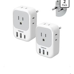 2 Pack European Plug Adapter USB C, TESSAN US to Europe Adapter 4 Outlets 3 USB Charger