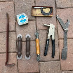 Tools Sears Craftsman Steel Rivet Gun, Pry Bar, 3 Screen Tools, Caliper, Plumbing Wrench