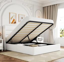 Open Box - New Full Size Lift Up Hydraulic Storage Bed Frame White