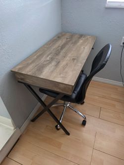 Wood Top Desk with X-Frame Metal Legs