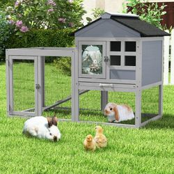 Rabbit Hutch, Grey Coziwow Bunny house Small Animal Cage w/ Openable Roof Indoor&Outdoor, Gray, NEW