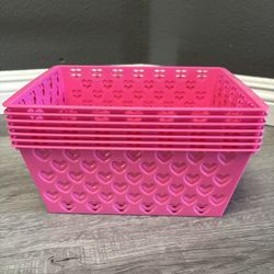 Rectangle Hot Pink Hearts Plastic Bins
