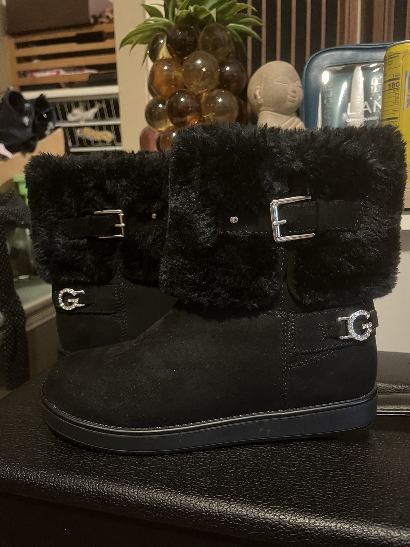 G By Guess Los Angeles Women's Aleya Faux Fur Winter Boots Black Size 7