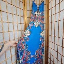 Brand New Blue Paisley Elastic Maxi Dress Xs/S