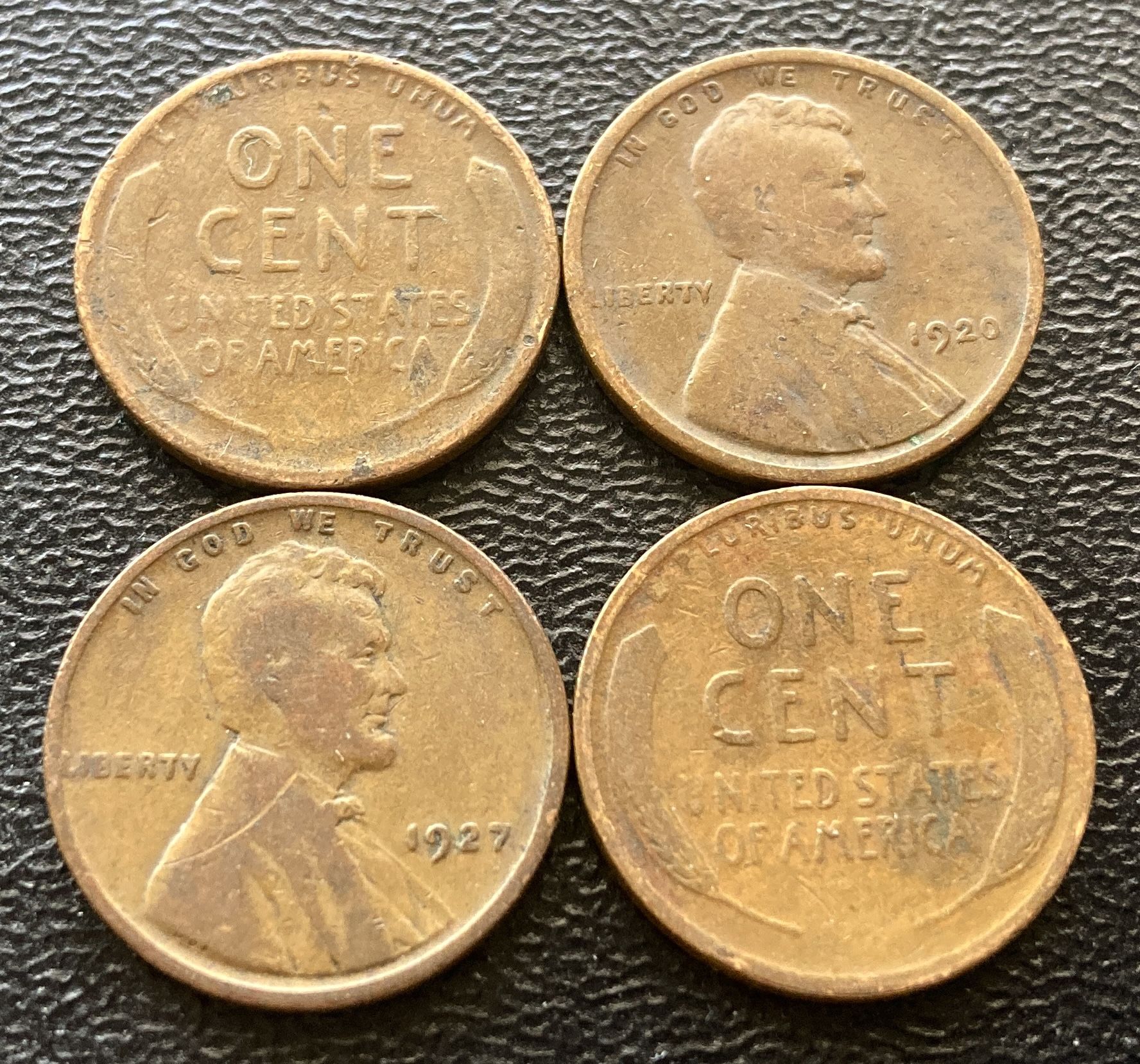 4 Antique 1920s Wheat Cents US Coins Pennies Penny