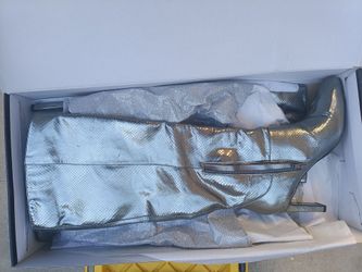 Silver Metallic Snakeskin Knee-High Boots