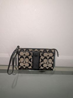 Coach Signature Grey And Black Jacquard Wristlet W/ Stripe ~Still available WILL BE IGNORED!!~