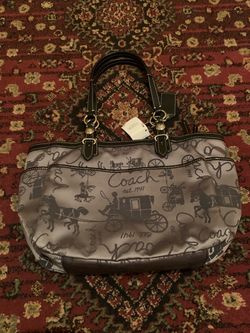 Original COACH Horse & Carriage Print East-West Gallery Tote Gray/Black F16563