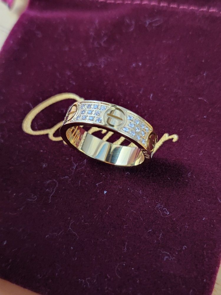 Gold Full Paved Love Ring Stainless Steel